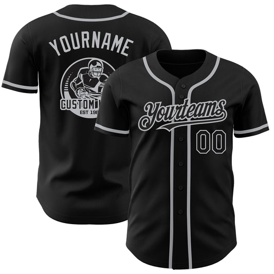 Custom Black Gray Authentic Baseball Jersey - Main View