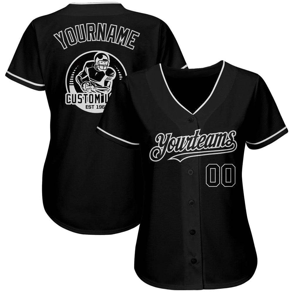 Custom Black White Authentic Baseball Jersey view 3