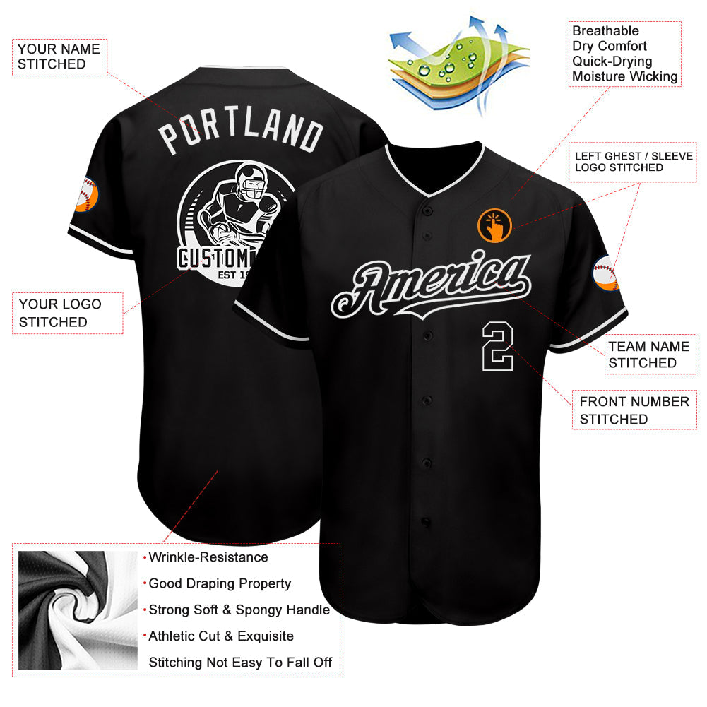 Custom Black White Authentic Baseball Jersey view 4