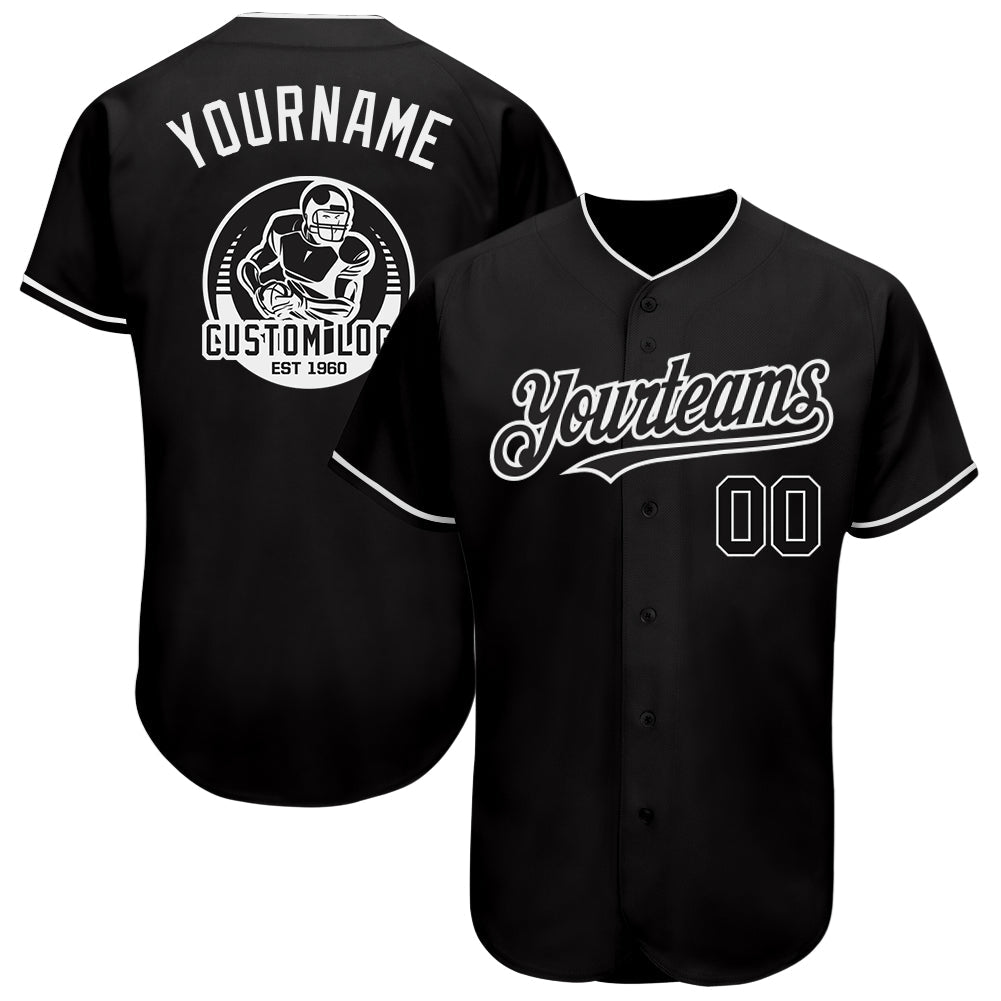 Custom Black White Authentic Baseball Jersey - Main View