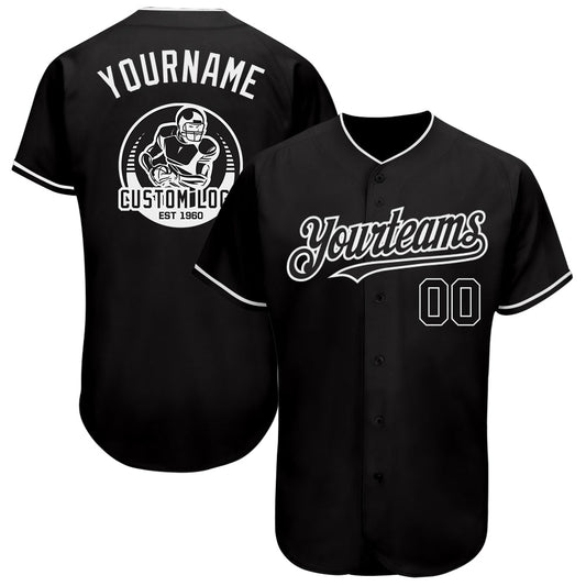 Custom Black White Authentic Baseball Jersey - Main View