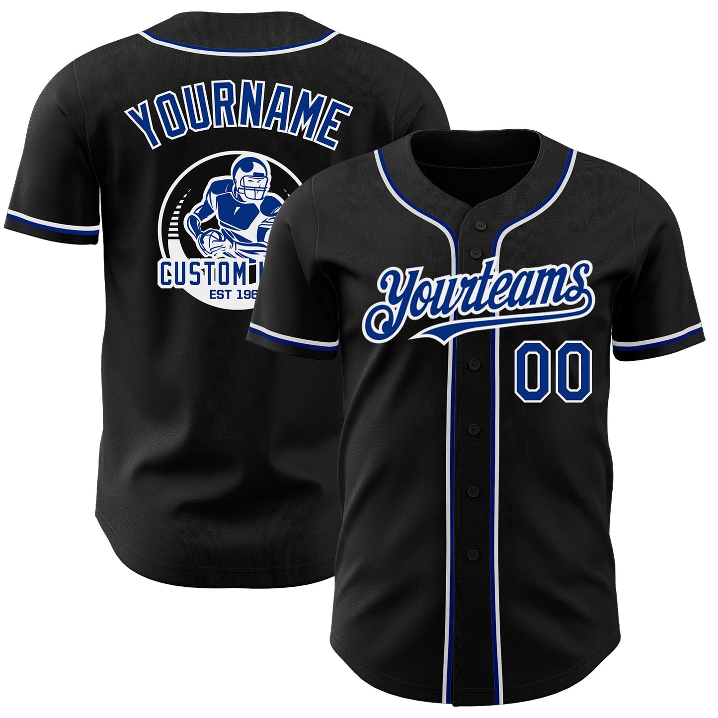 Custom Black Royal-White Authentic Baseball Jersey - Main View