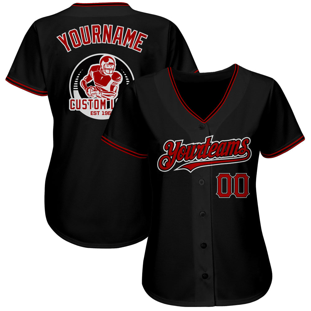 Custom Black Red-White Authentic Baseball Jersey view 2