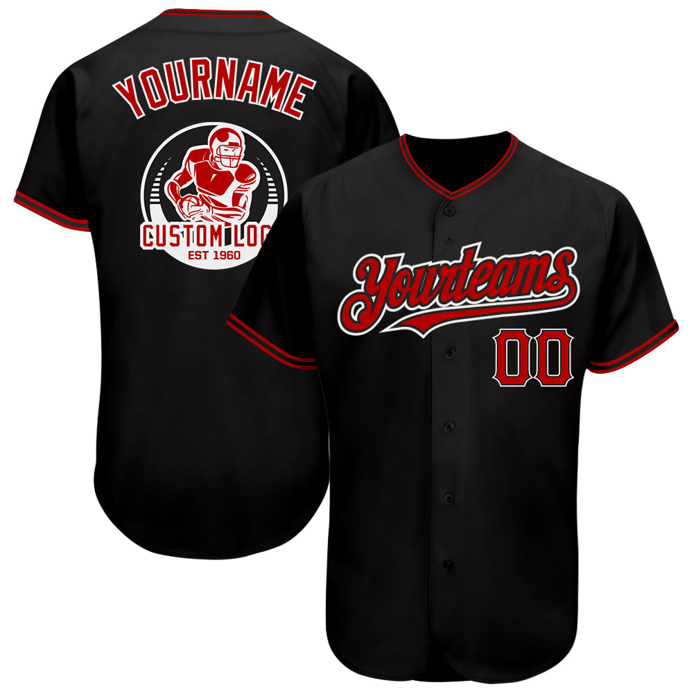 Custom Black Red-White Authentic Baseball Jersey - Main View