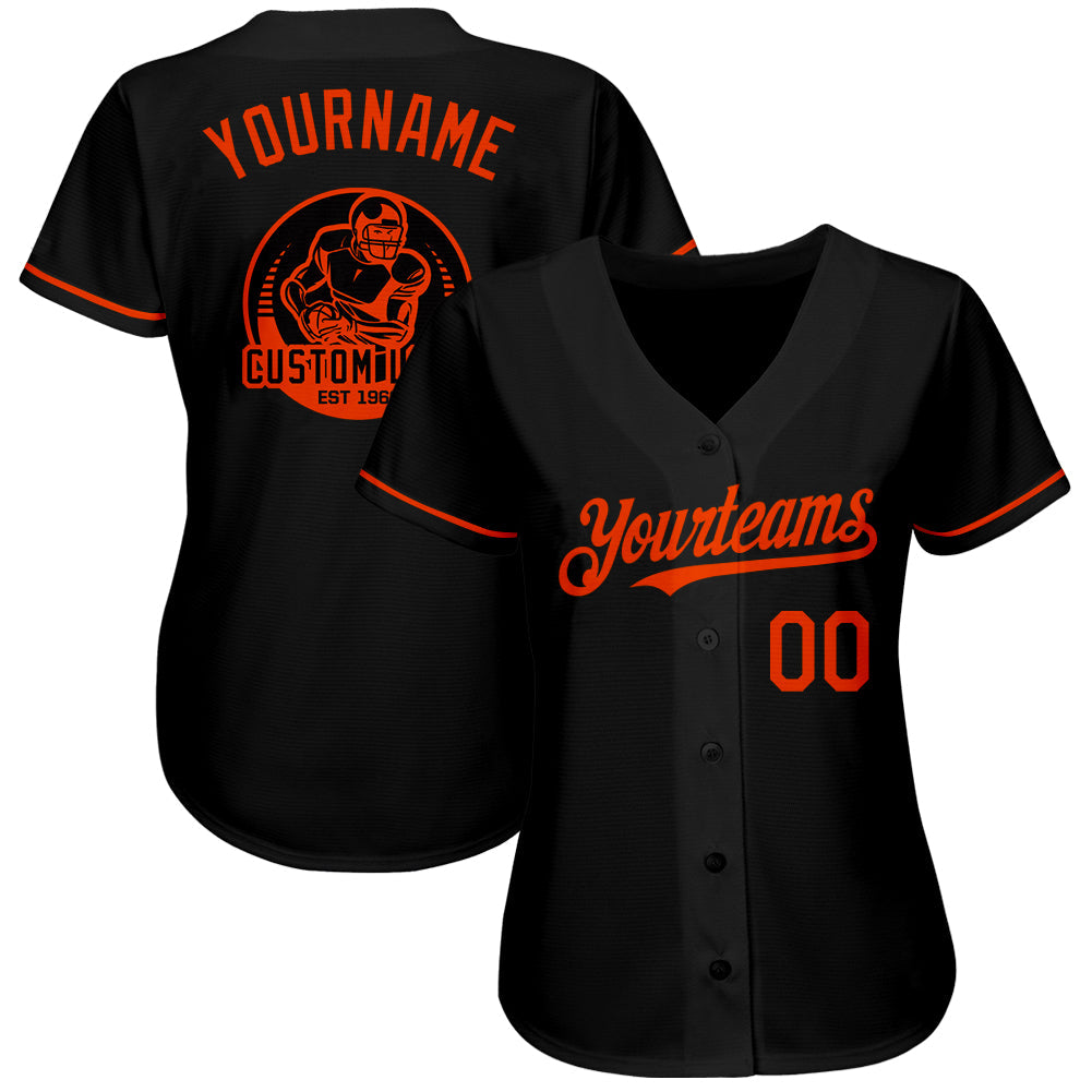 Custom Black Orange Authentic Baseball Jersey view 2