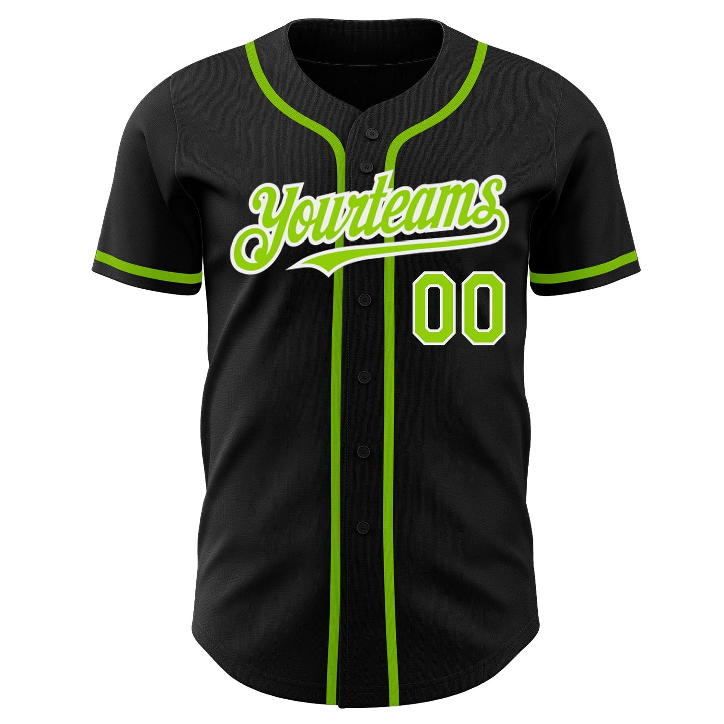 Custom Black Neon Green-White Authentic Baseball Jersey view 2