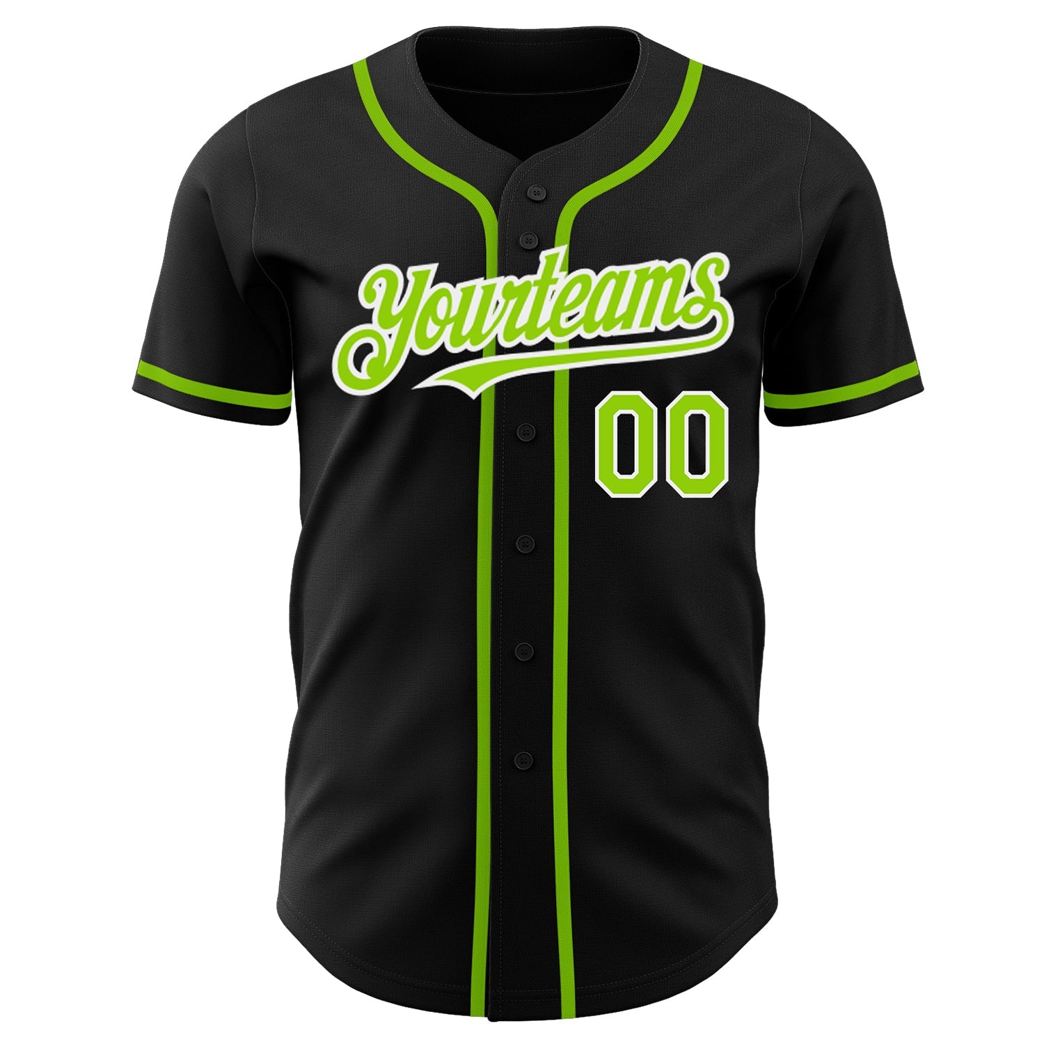 Custom Black Neon Green-White Authentic Baseball Jersey view 2