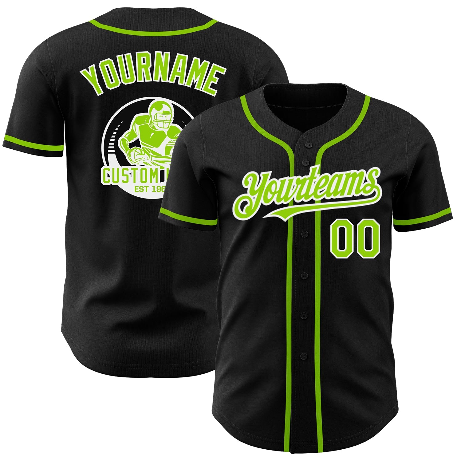 Custom Black Neon Green-White Authentic Baseball Jersey - Main View