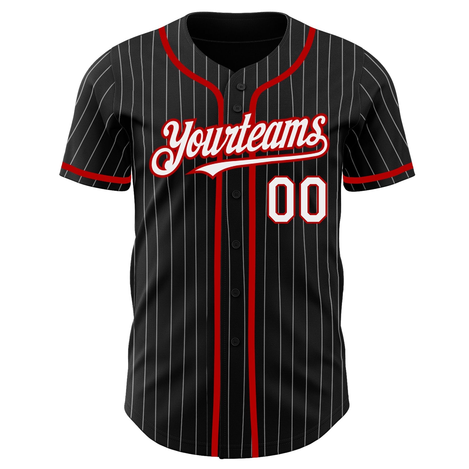 Custom Black White Pinstripe Red Authentic Baseball Jersey view 2