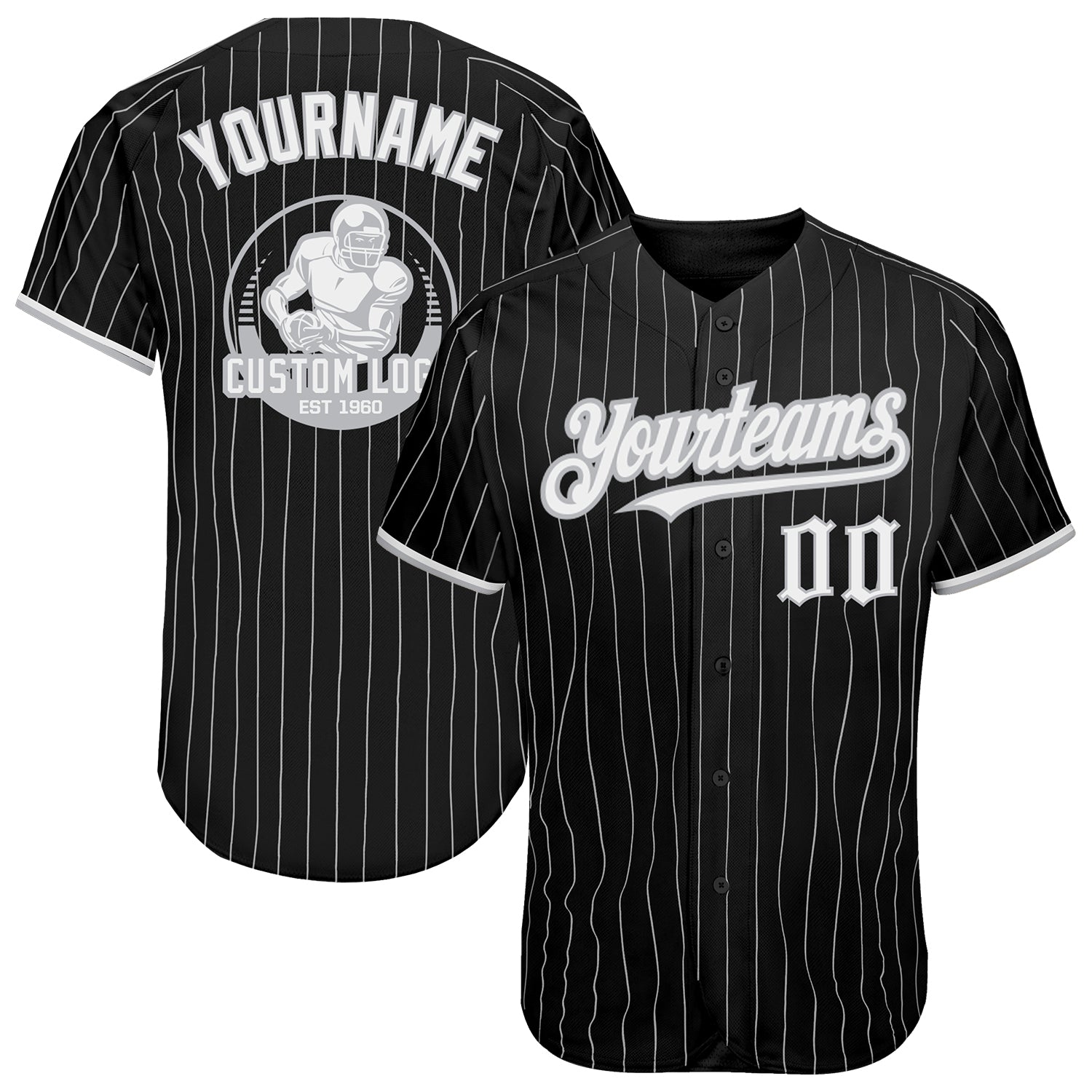 Custom Black Gray Pinstripe White Authentic Baseball Jersey - Main View
