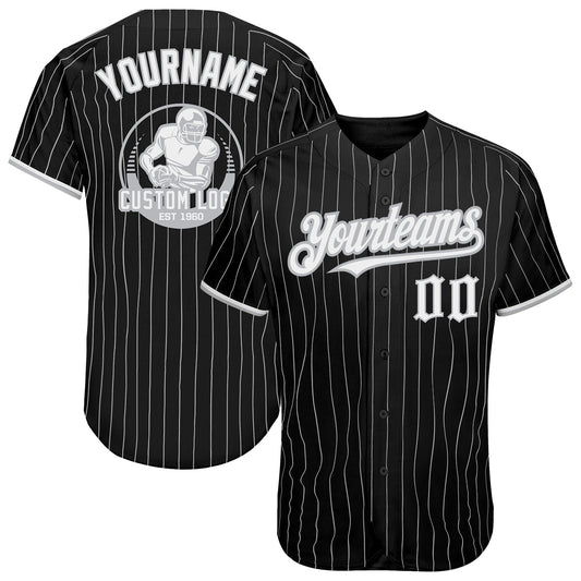 Custom Black Gray Pinstripe White Authentic Baseball Jersey - Main View