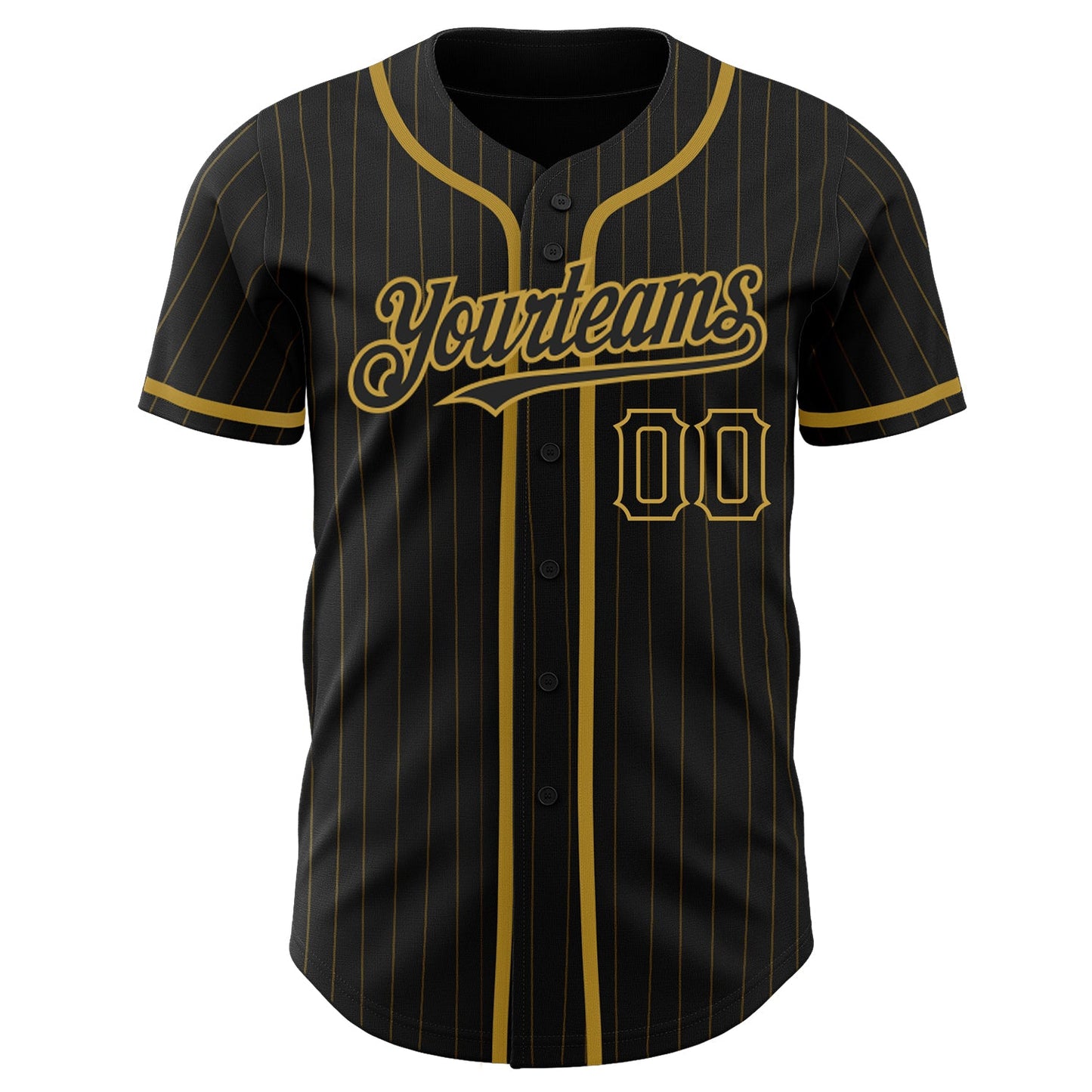 Custom Black Old Gold Pinstripe Old Gold Authentic Baseball Jersey view 2