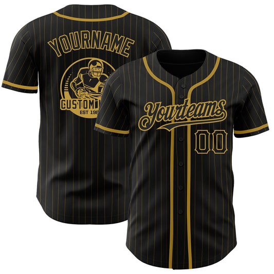 Custom Black Old Gold Pinstripe Old Gold Authentic Baseball Jersey - Main View
