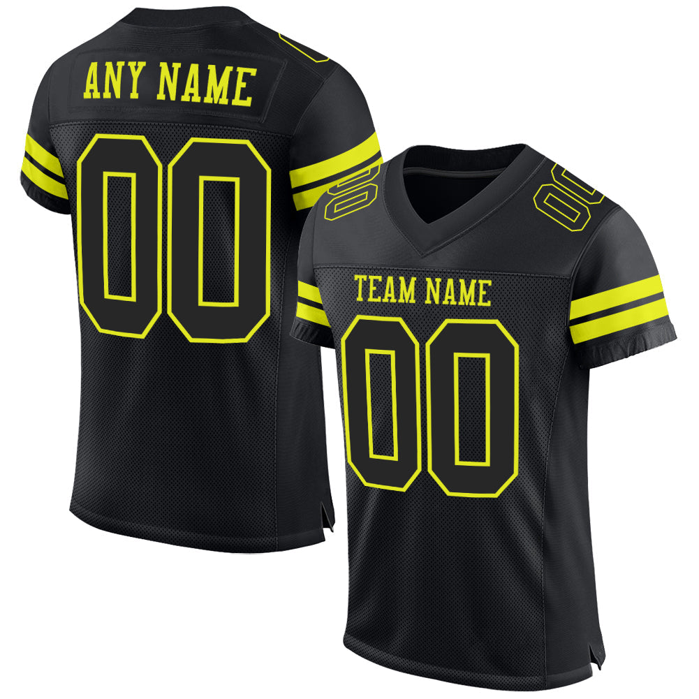 Custom Black Neon Yellow Mesh Authentic Football Jersey - Main View