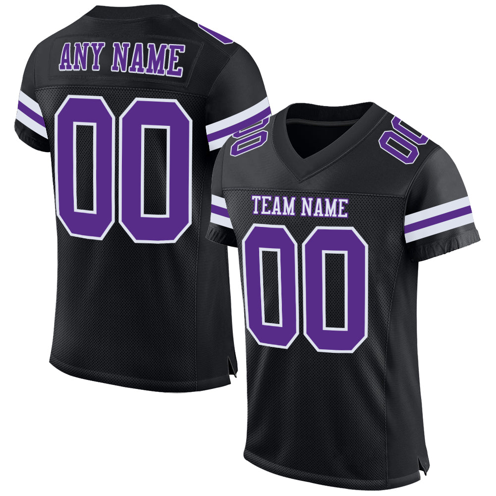 Custom Black Purple-White Mesh Authentic Football Jersey - Main View