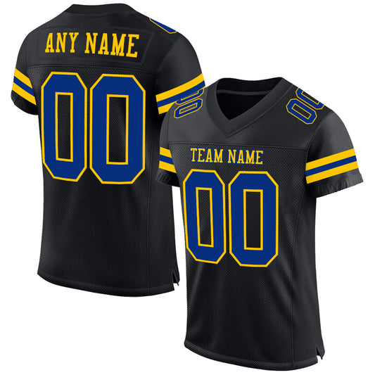 Custom Black Royal-Yellow Mesh Authentic Football Jersey - Main View