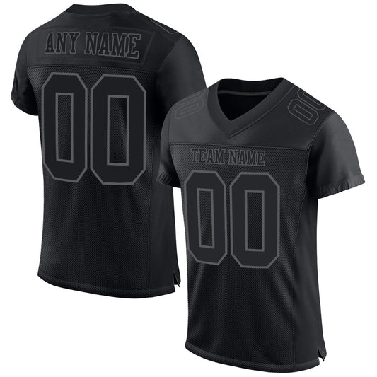 Custom Black Steel Gray Mesh Authentic Football Jersey - Main View