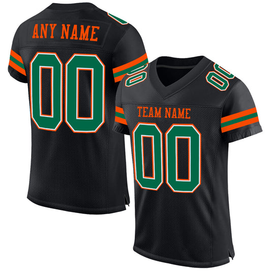 Custom Black Kelly Green-Orange Mesh Authentic Football Jersey - Main View