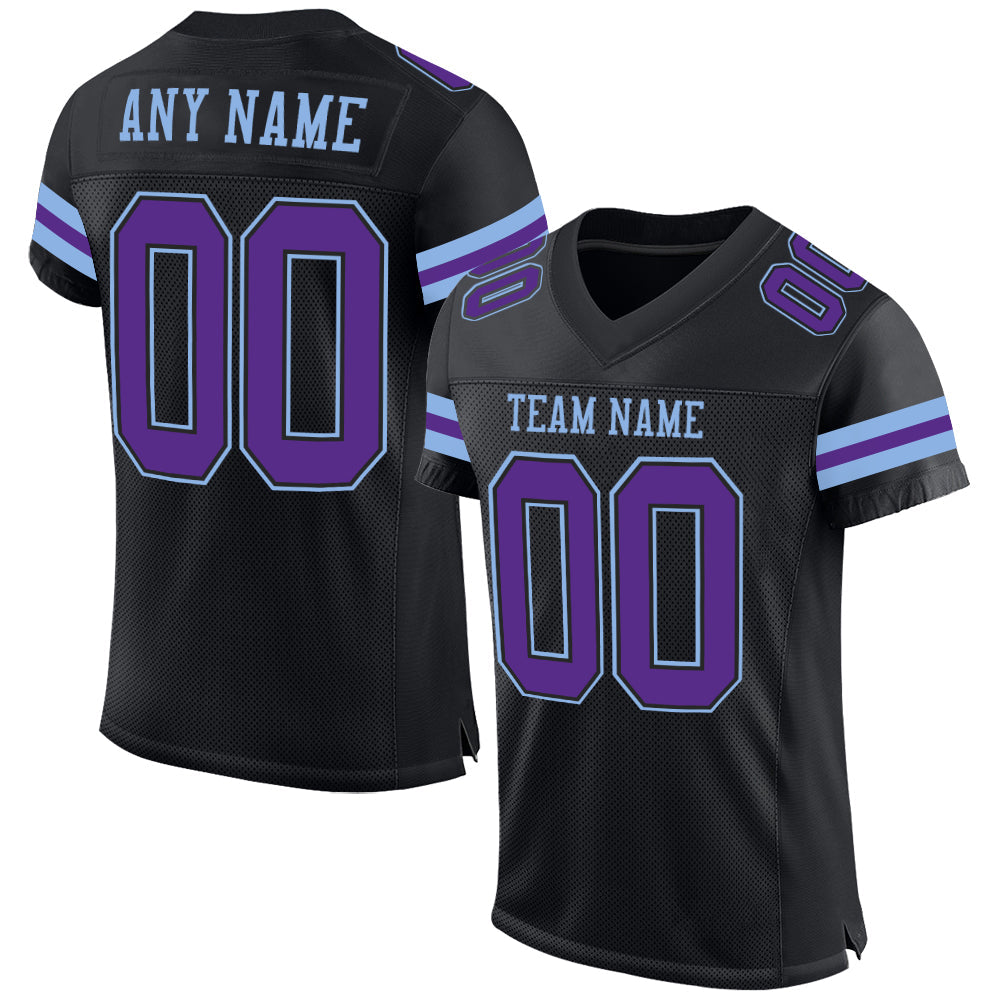 Custom Black Purple-Light Blue Mesh Authentic Football Jersey - Main View