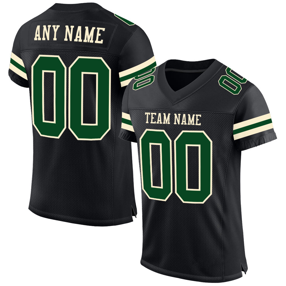 Custom Black Green-Cream Mesh Authentic Football Jersey - Main View