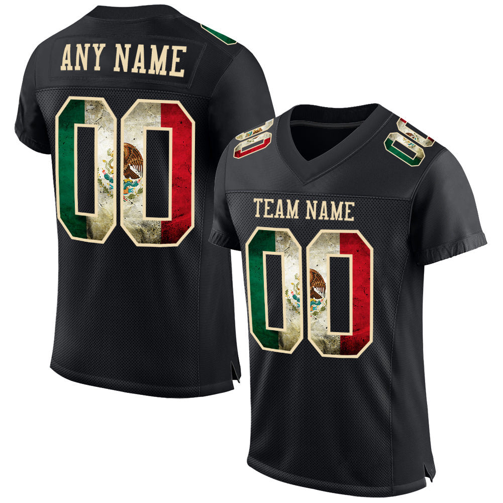 Custom Black Vintage Mexican Flag-City Cream Mesh Authentic Football Jersey - Main View