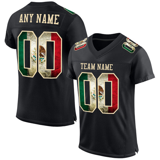 Custom Black Vintage Mexican Flag-City Cream Mesh Authentic Football Jersey - Main View