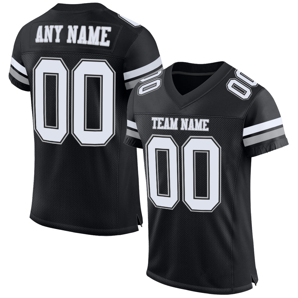 Custom Black White-Gray Mesh Authentic Football Jersey - Main View
