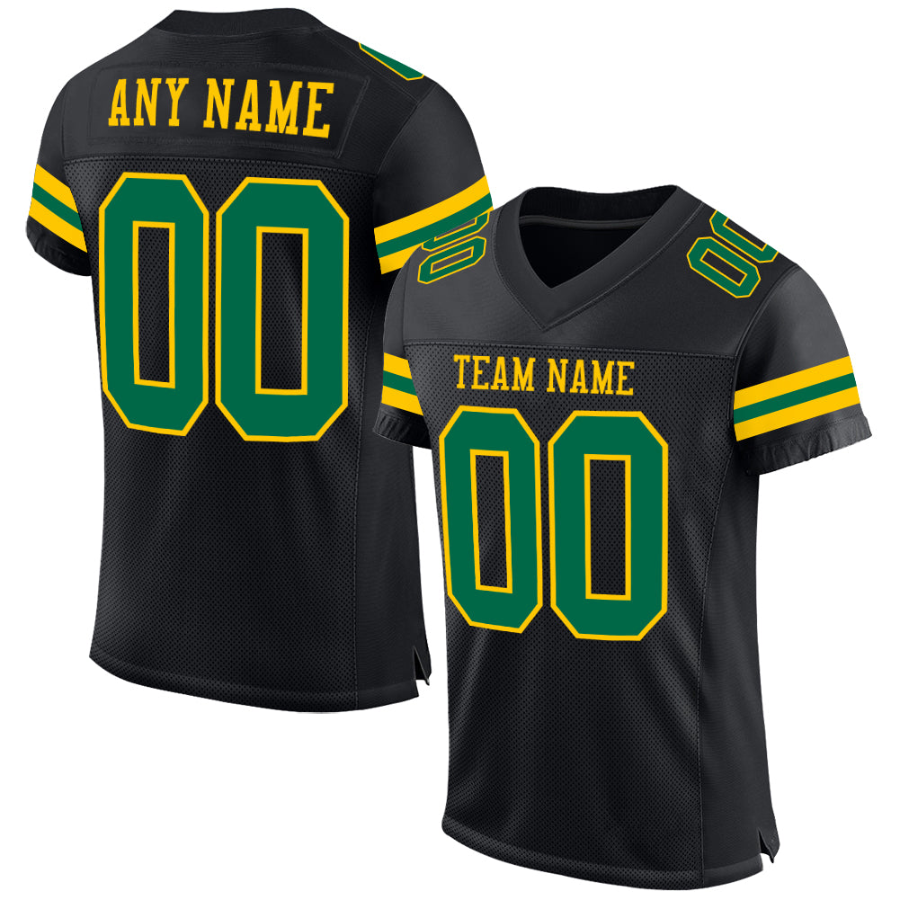 Custom Black Kelly Green-Yellow Mesh Authentic Football Jersey - Main View