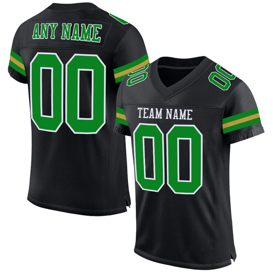 Custom Black Grass Green-Old Gold Mesh Authentic Football Jersey - Main View