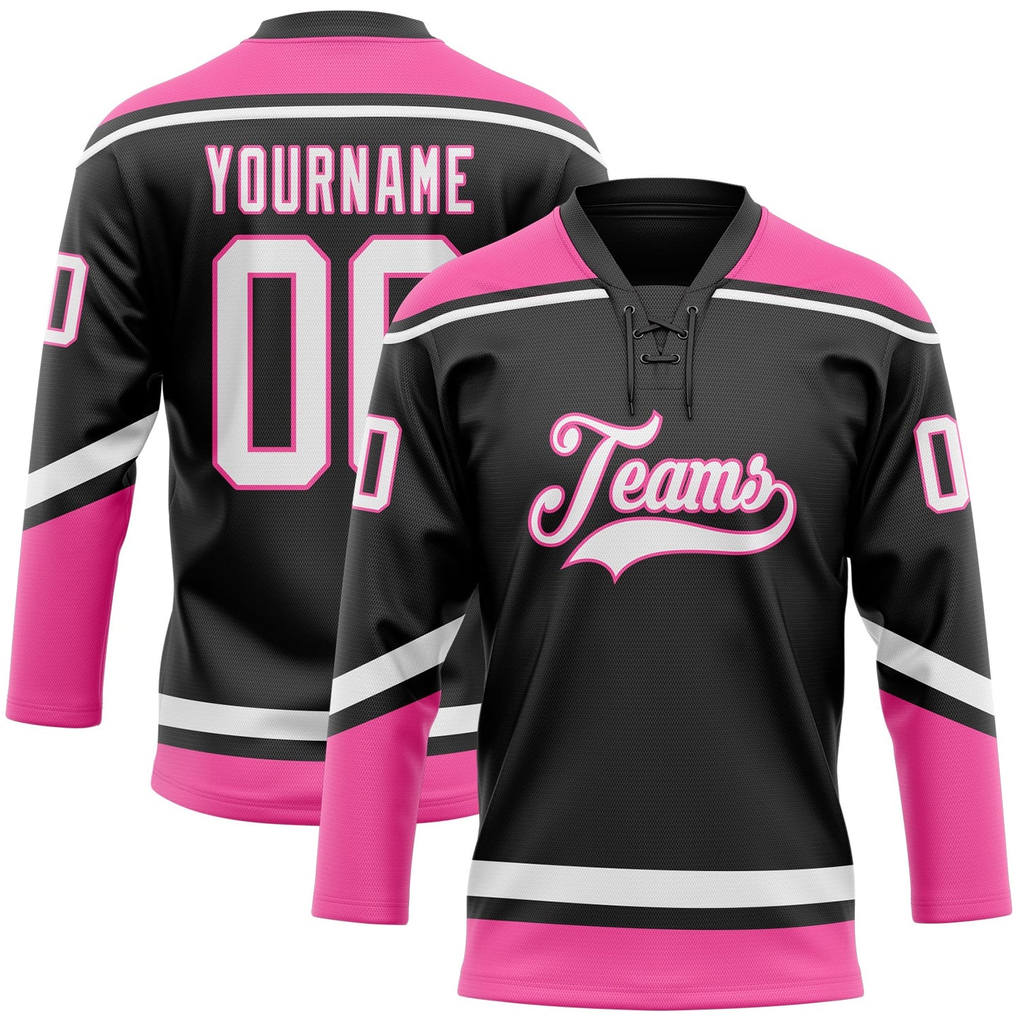 Custom Black White-Pink Hockey Lace Neck Jersey - Main View