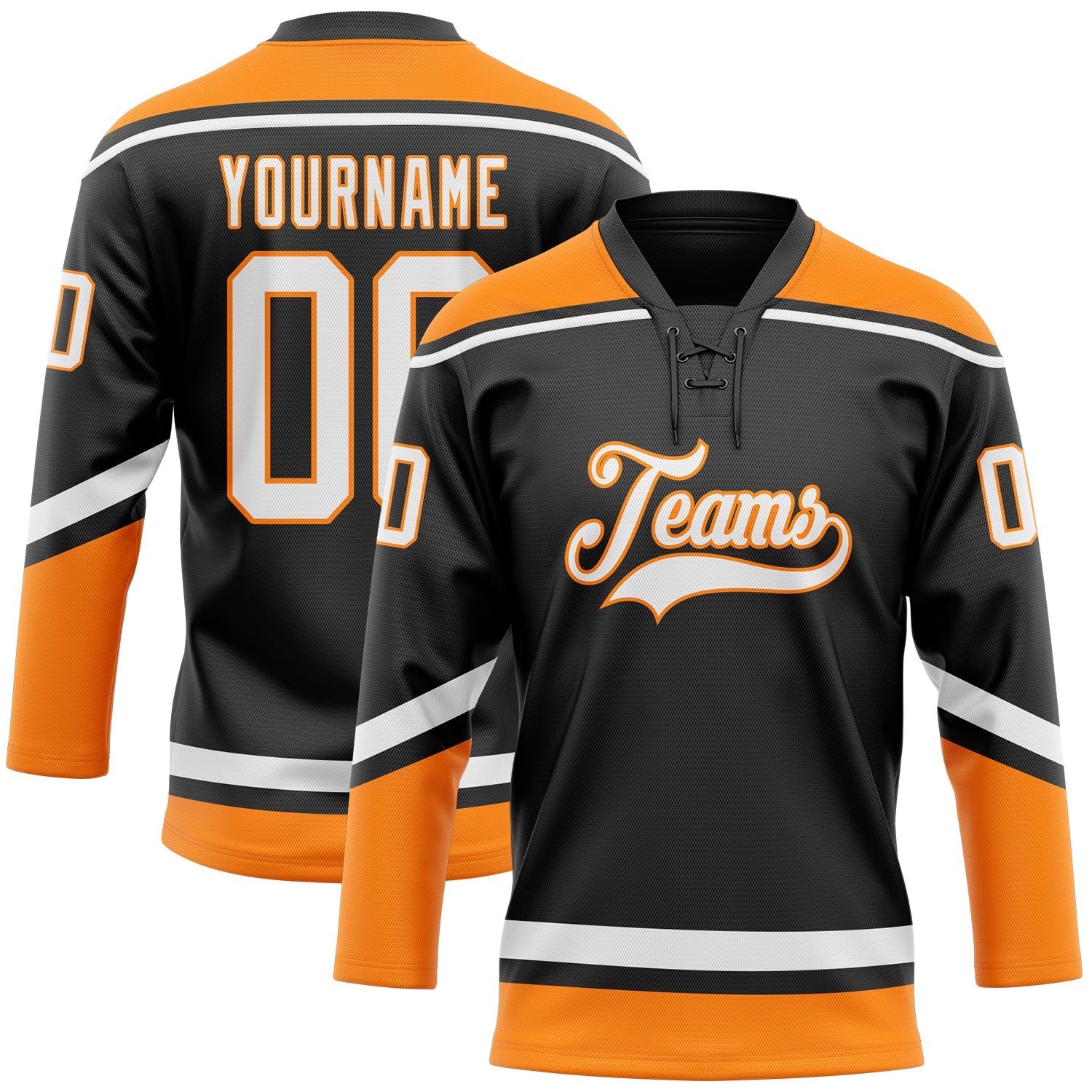 Custom Black White-Bay Orange Hockey Lace Neck Jersey - Main View