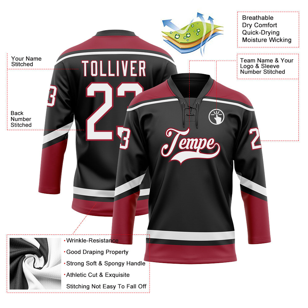 Custom Black White-Cardinal Hockey Lace Neck Jersey view 3