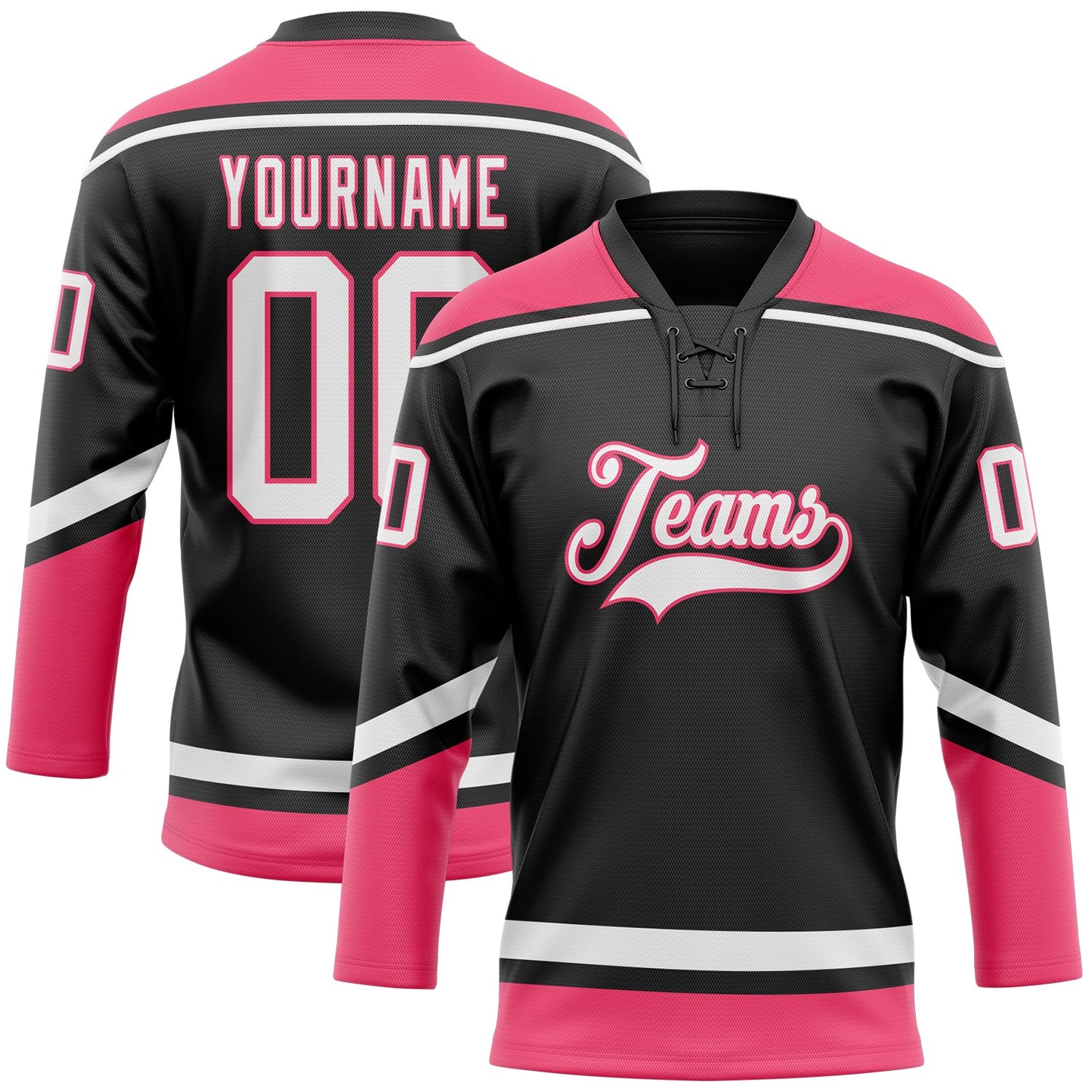 Custom Black White-Neon Pink Hockey Lace Neck Jersey - Main View