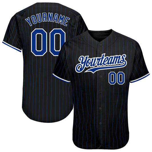 Custom Black Royal Pinstripe White Authentic Baseball Jersey - Main View