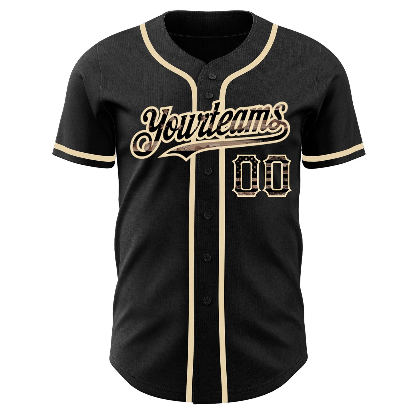 Custom Black Camo USA Flag-City Cream Authentic Baseball Jersey view 2
