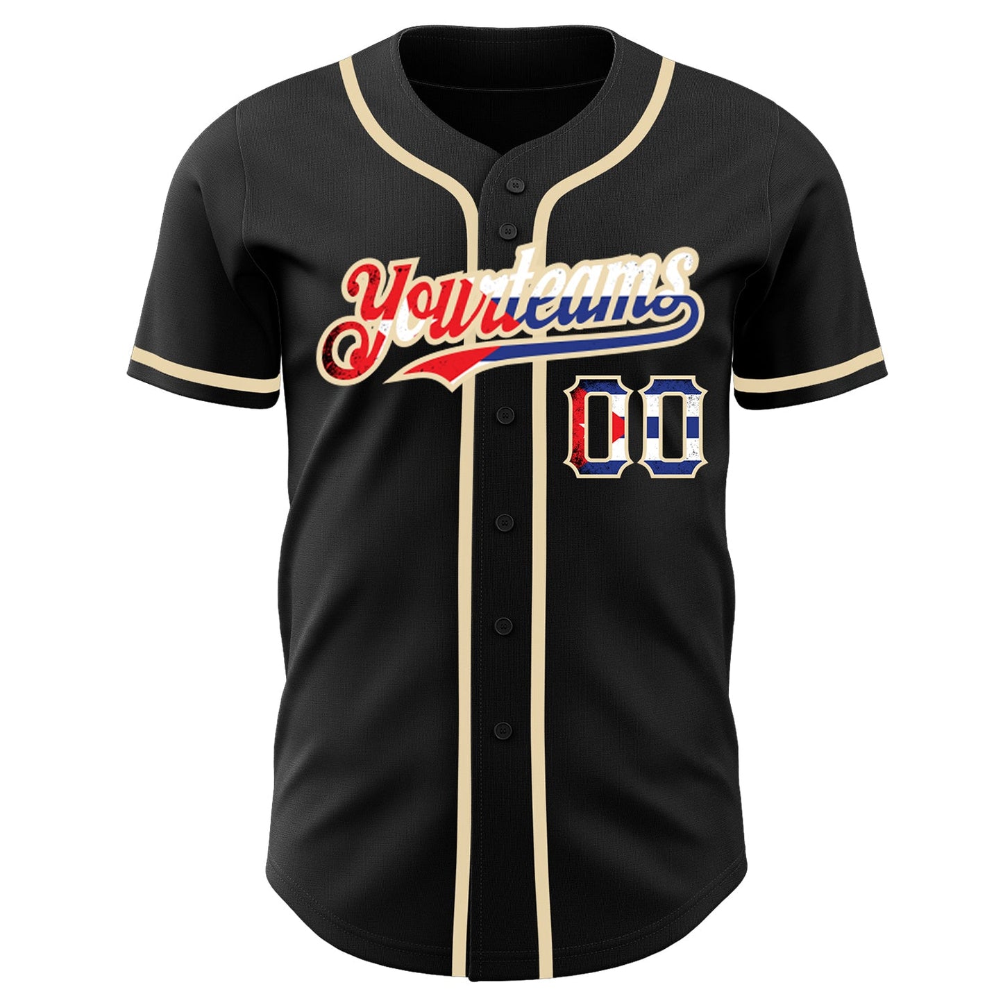 Custom Black Vintage Cuban Flag-City Cream Authentic Baseball Jersey view 2