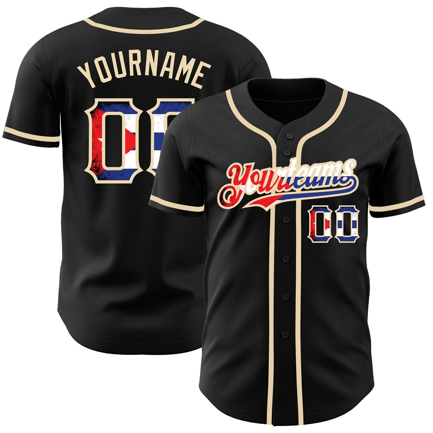 Custom Black Vintage Cuban Flag-City Cream Authentic Baseball Jersey - Main View