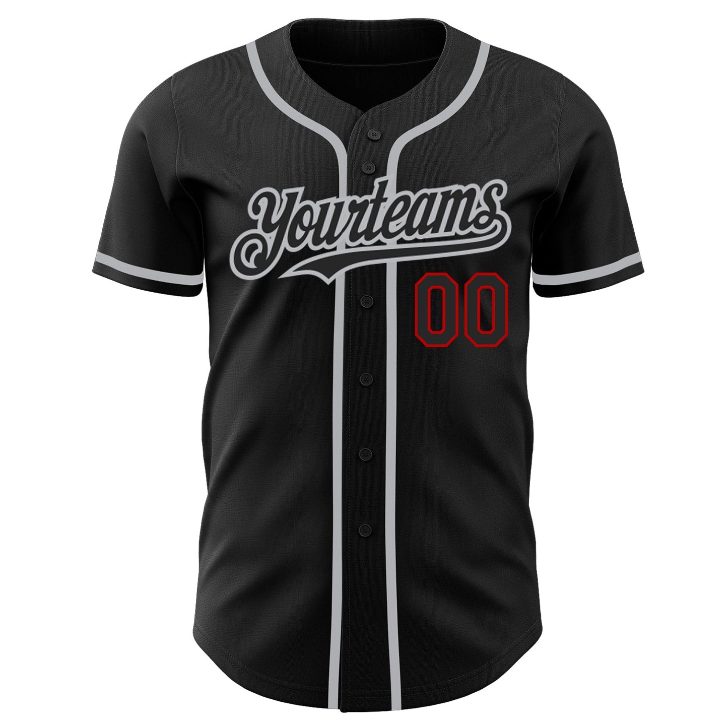 Custom Black Red-Gray Authentic Baseball Jersey view 2