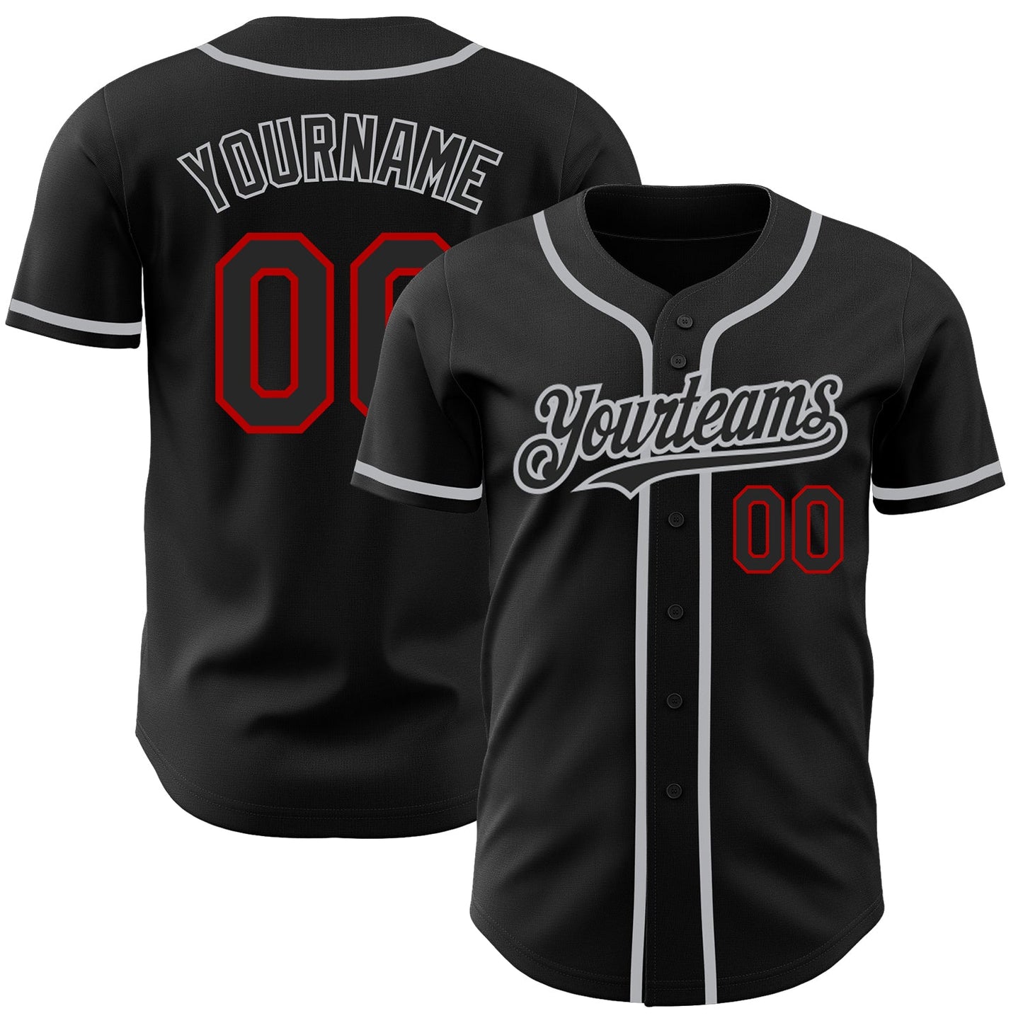 Custom Black Red-Gray Authentic Baseball Jersey - Main View