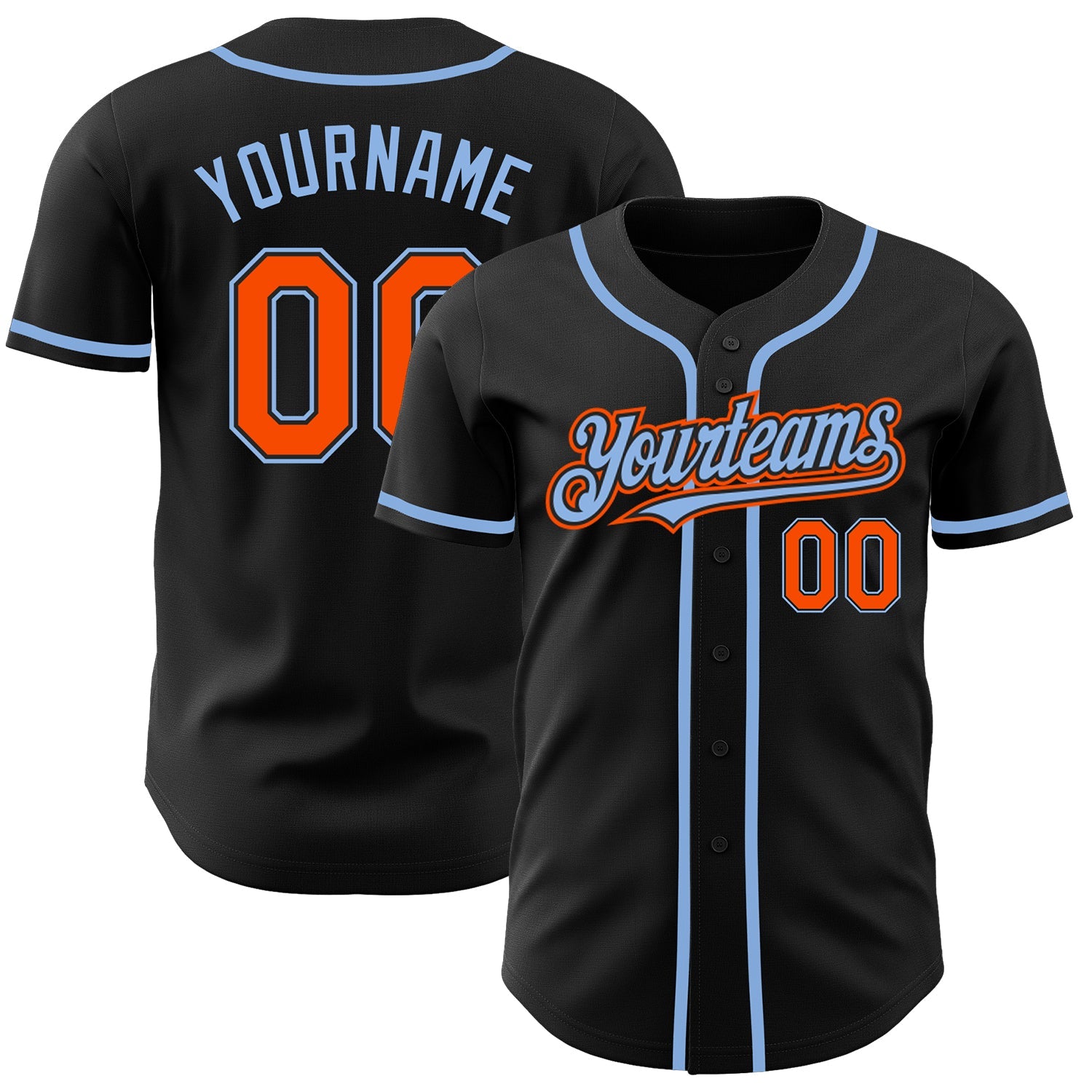Custom Black Orange-Light Blue Authentic Baseball Jersey - Main View