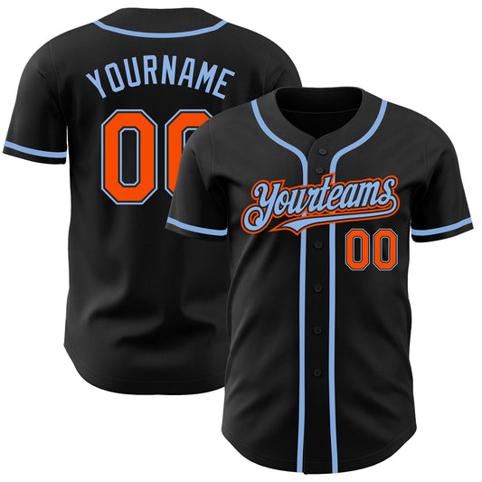Custom Black Orange-Light Blue Authentic Baseball Jersey - Main View