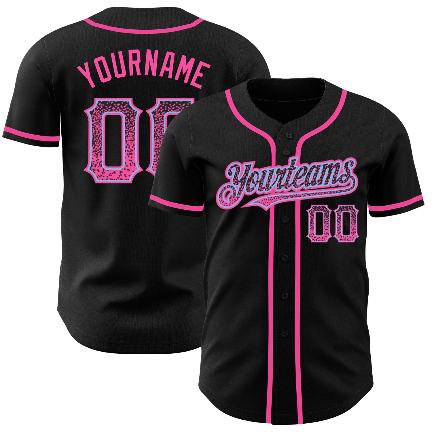 Custom Black Pink-Light Blue Authentic Drift Fashion Baseball Jersey - Main View