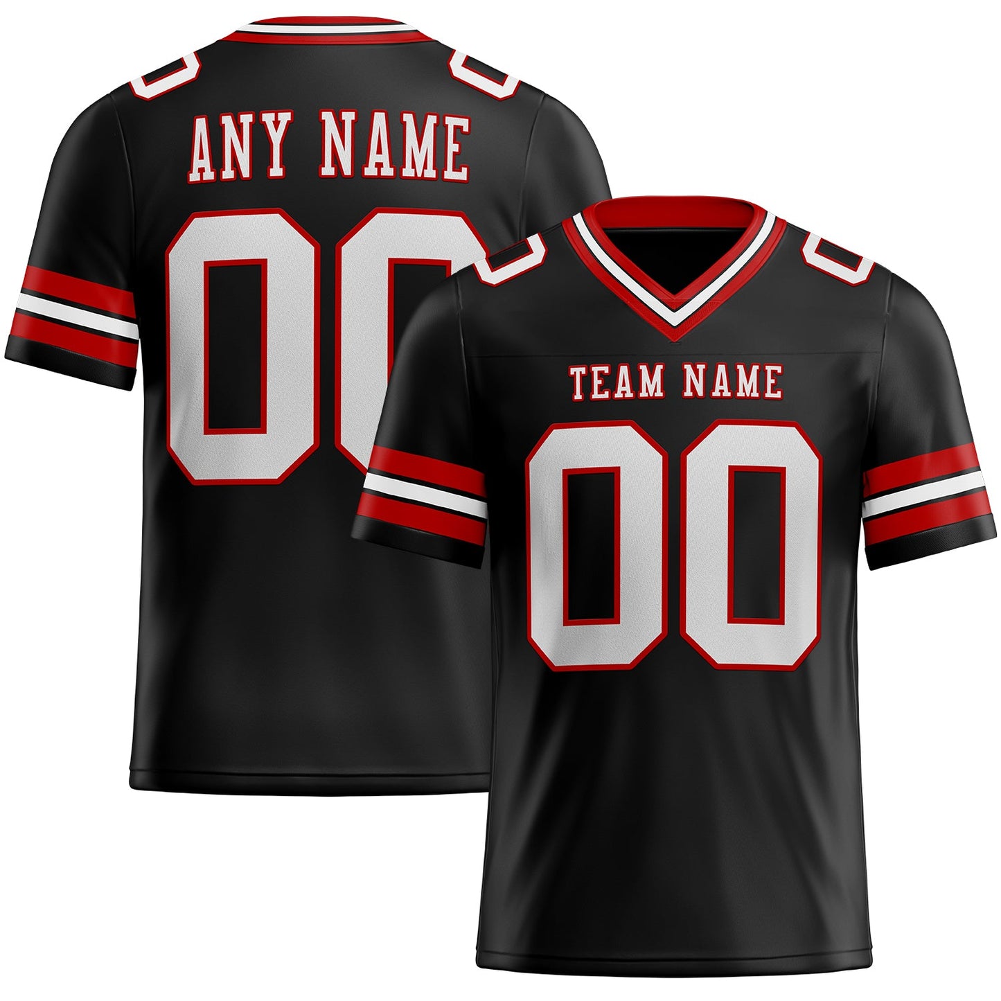 Custom Black White-Red Authentic Football Jersey - Main View