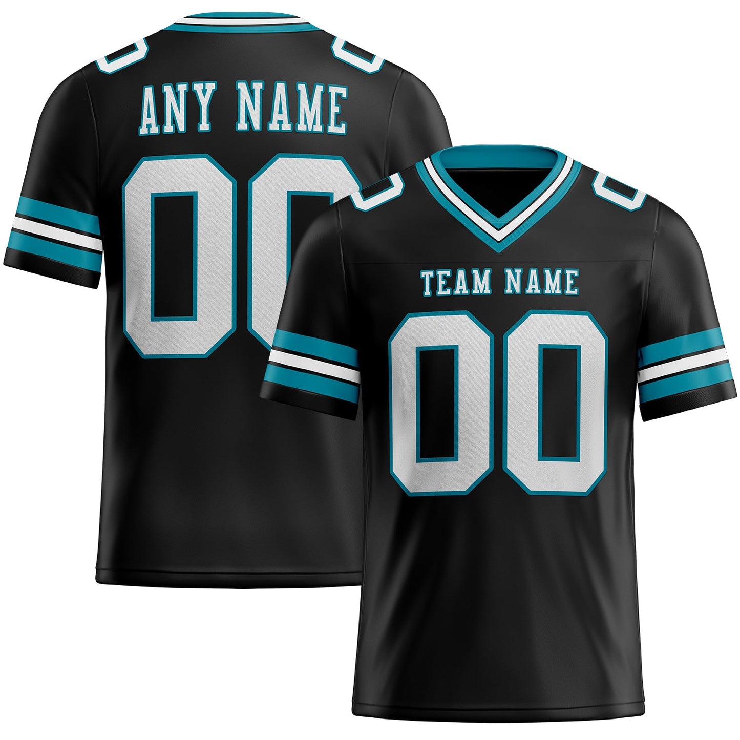 Custom Black White-Teal Authentic Football Jersey - Main View