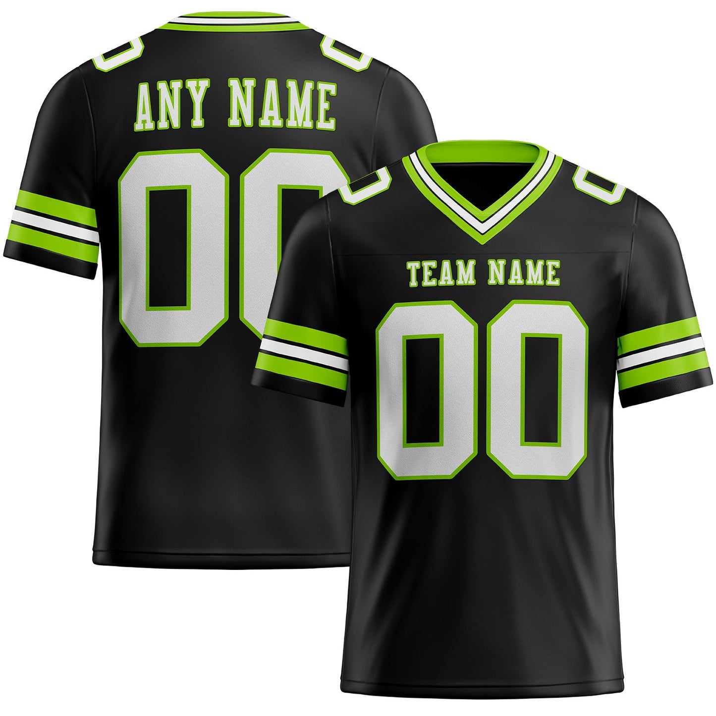 Custom Black White-Neon Green Authentic Football Jersey - Main View