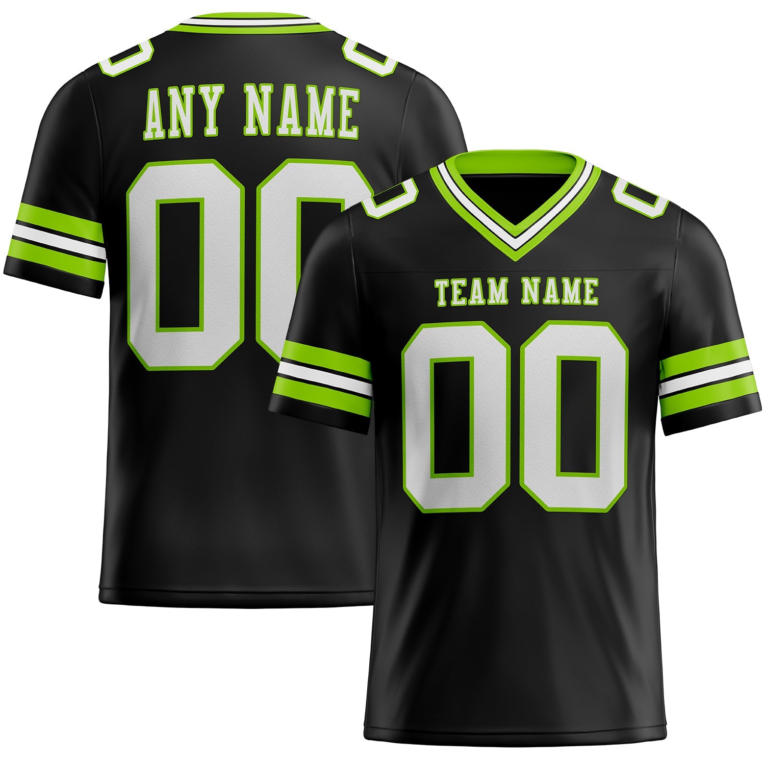 Custom Black White-Neon Green Authentic Football Jersey - Main View