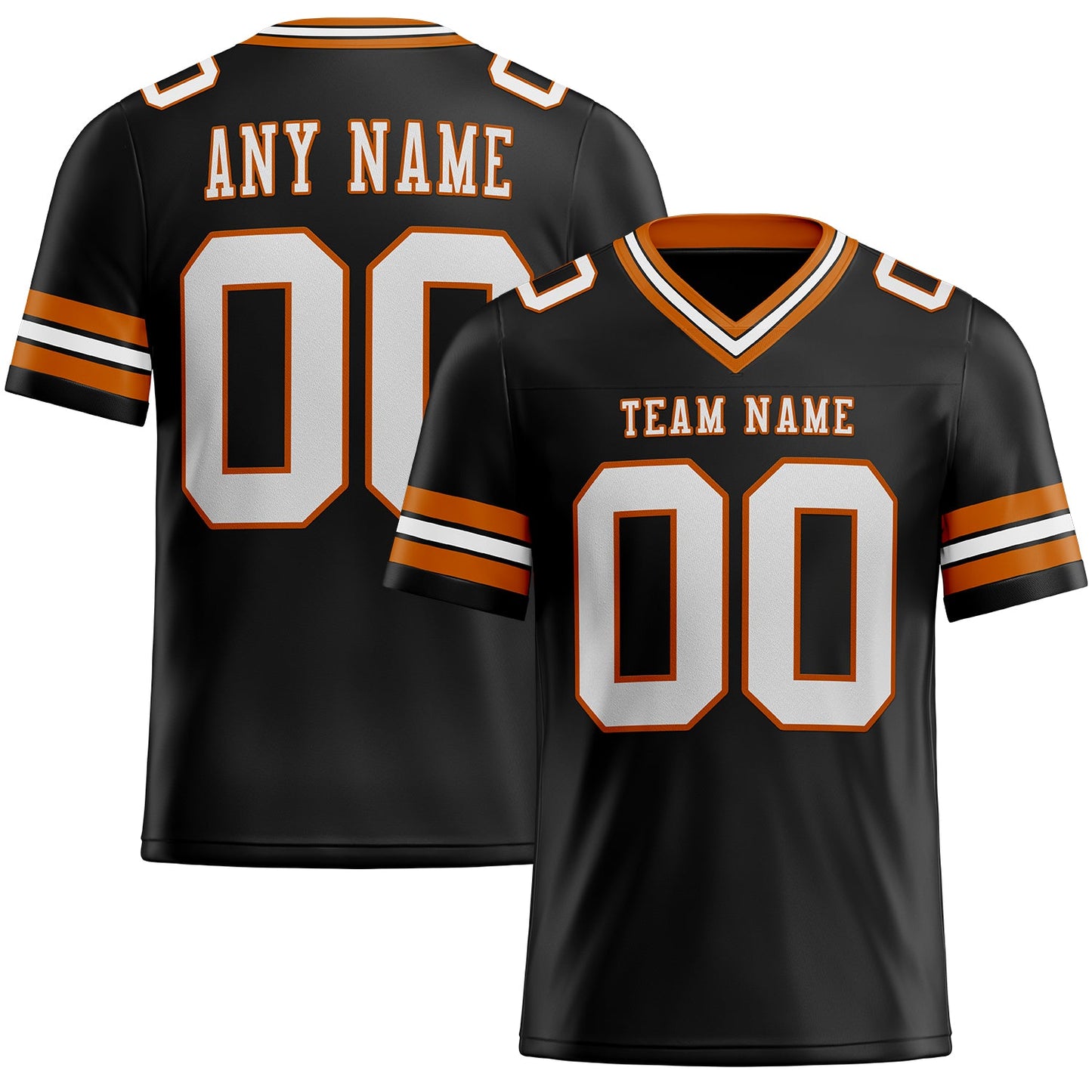 Custom Black White-Texas Orange Authentic Football Jersey - Main View