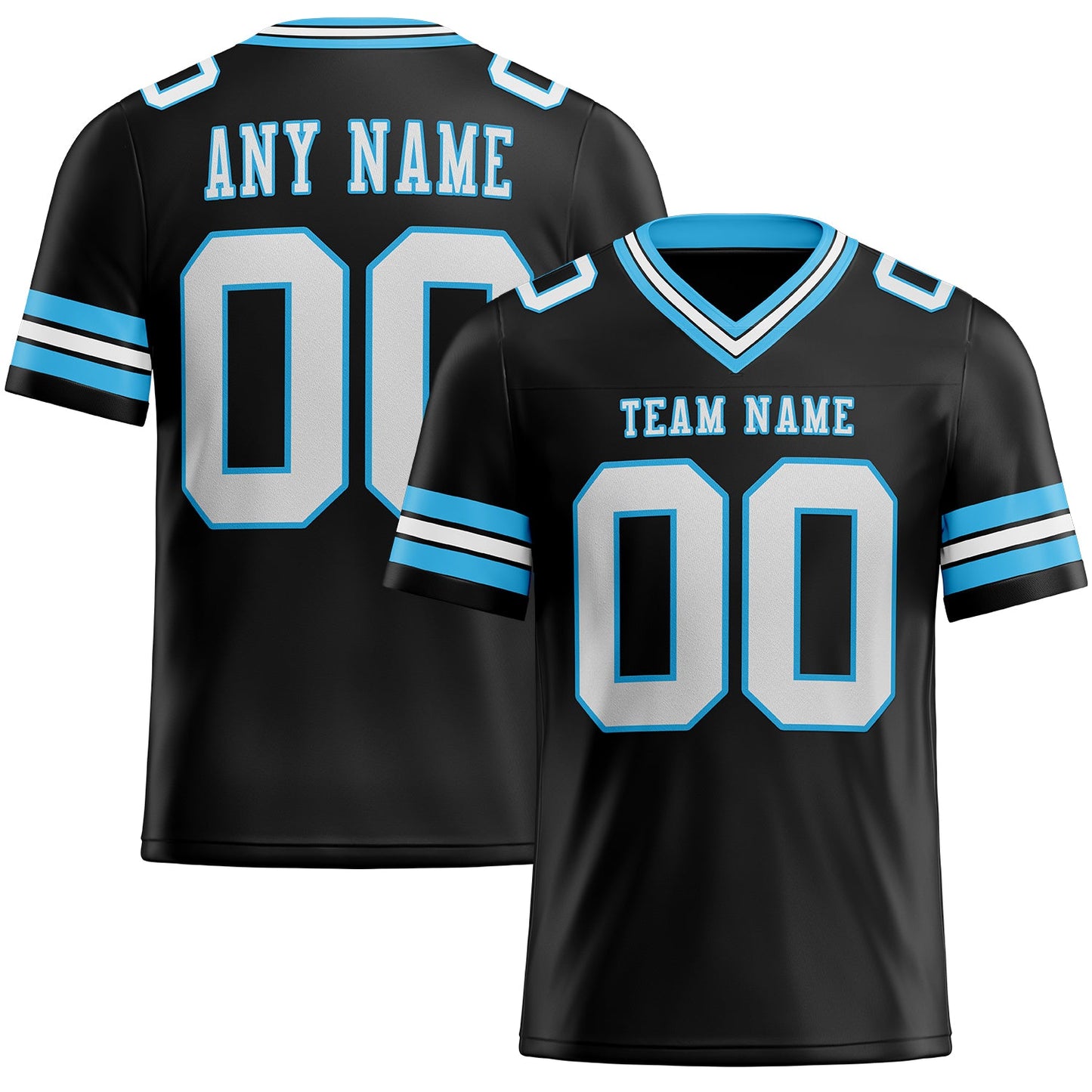 Custom Black White-Sky Blue Authentic Football Jersey - Main View