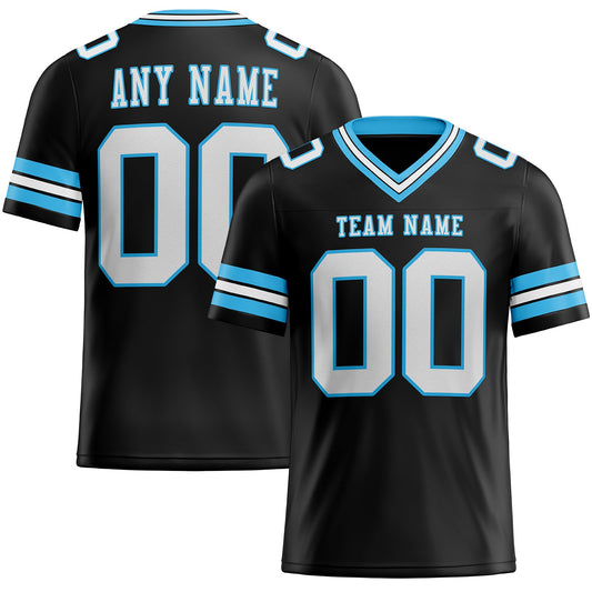 Custom Black White-Sky Blue Authentic Football Jersey - Main View