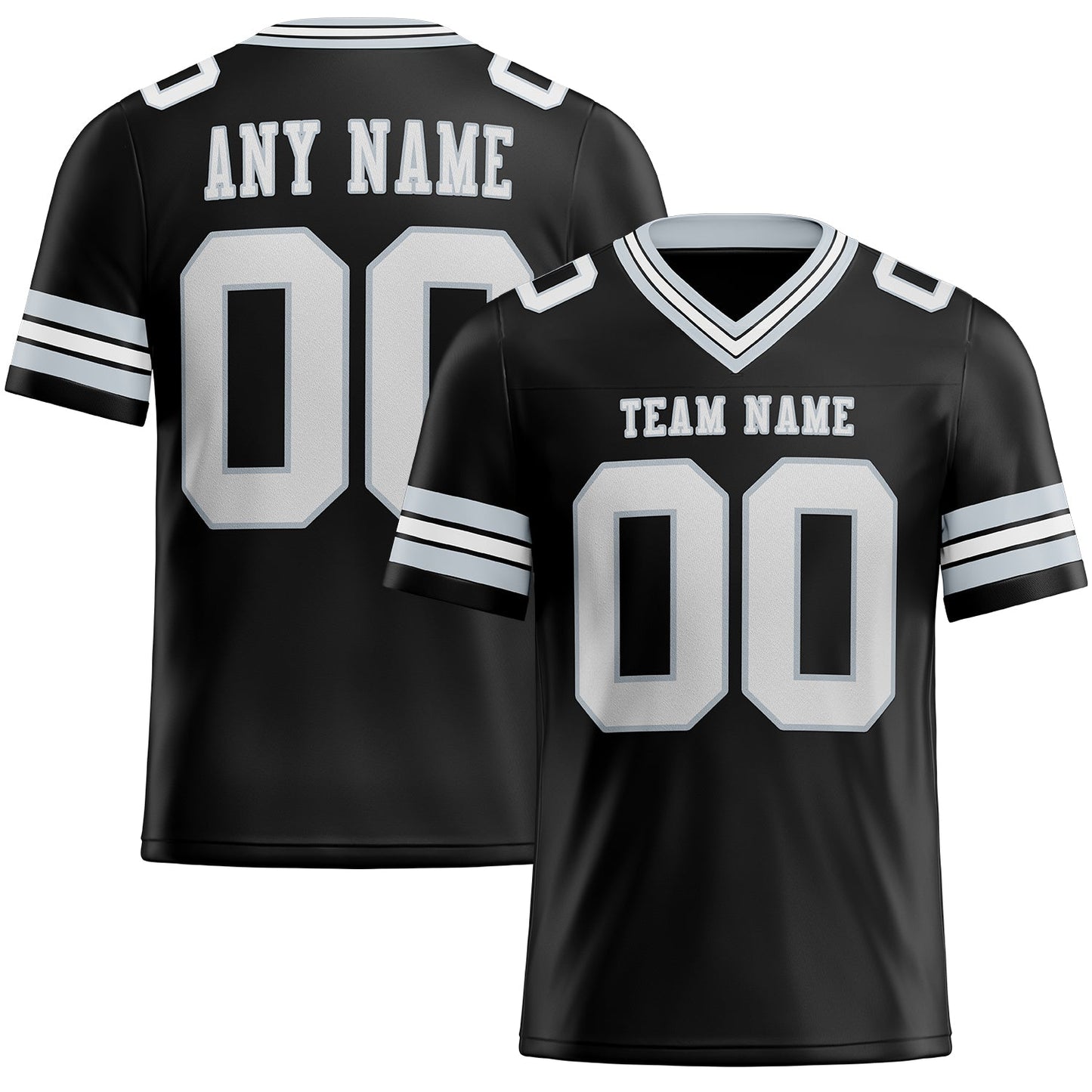 Custom Black White-Silver Authentic Football Jersey - Main View